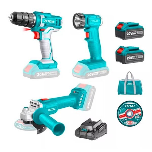 Kit Taladro Galletera Esmeril Angular Linterna 20v Total